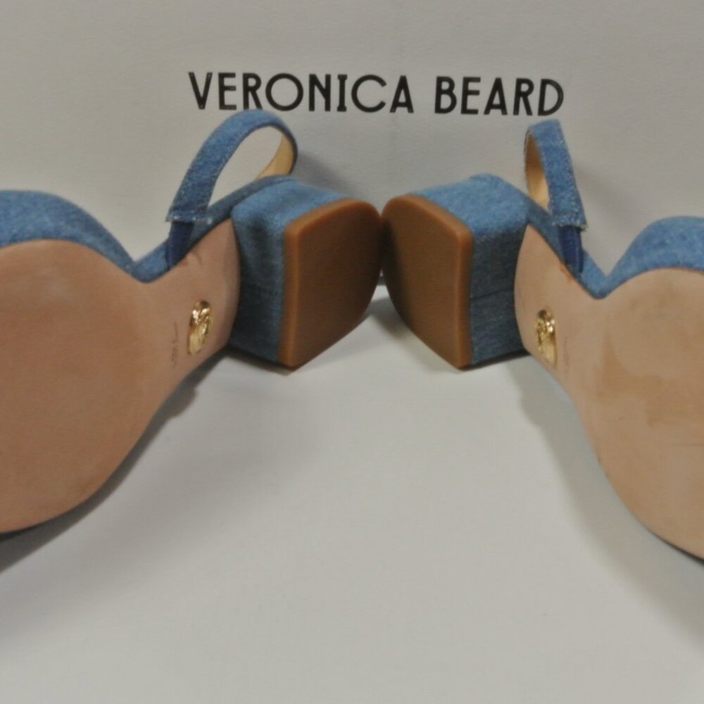 VERONICA BEARD Cecile leather-trimmed denim slingback flats Sandals 7 NIB 350 - Picture 15 of 15